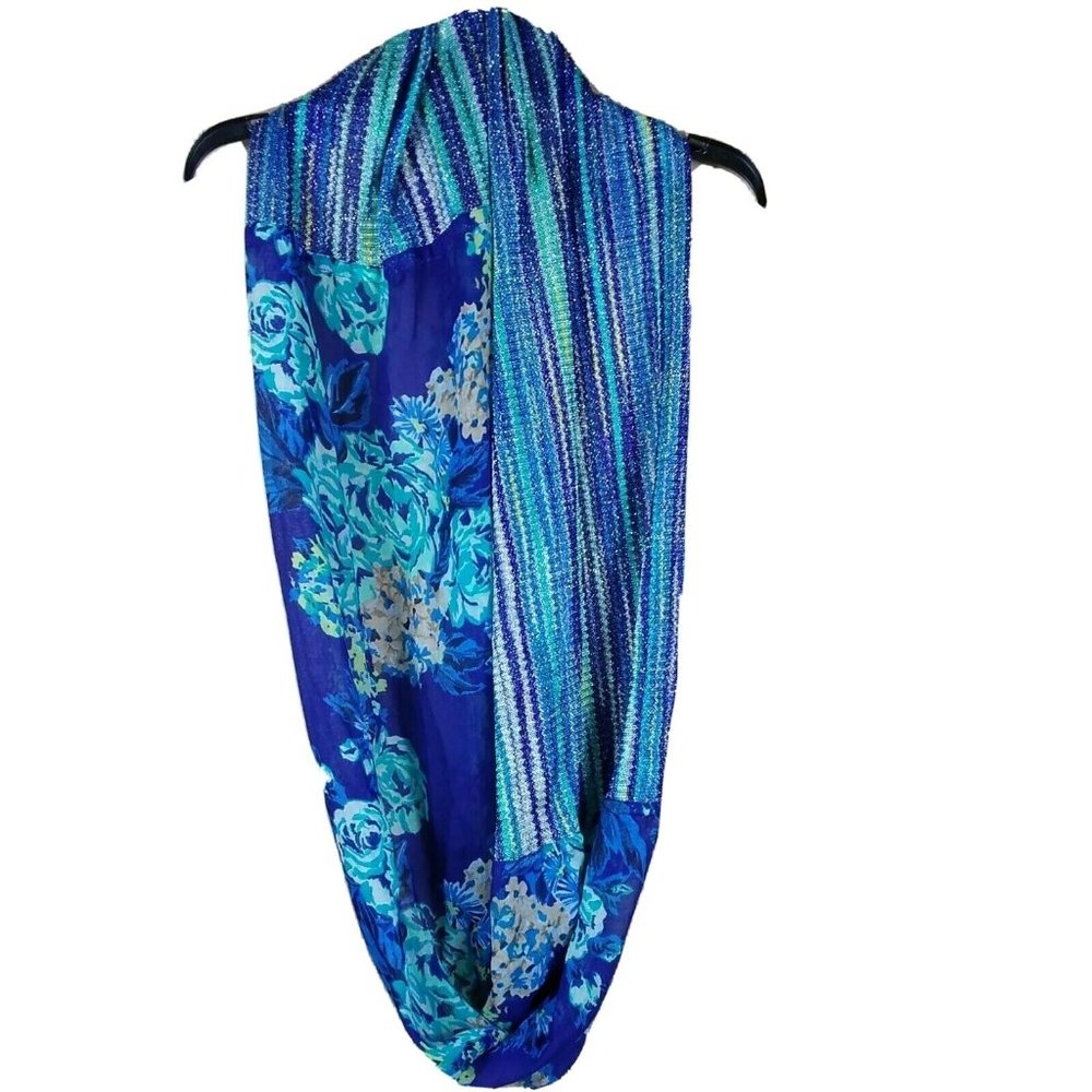 Vibrant Floral Shimmer Stripe Wrappable Infinity Scarf